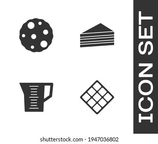 Waffeln, Keks oder Kekse, Messbecher und Kuchen-Icon. Vektorgrafik