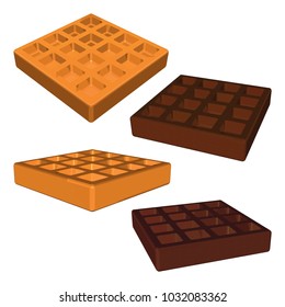 Set of Waffles in Different Angles. Vector 3d Illustration isolated on White Background.