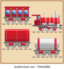 A set of wagons with a train. Side view. Vector illustration.