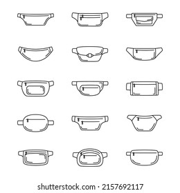 Set of waist bag icons. Collection of outline belt bags. Vector illustration