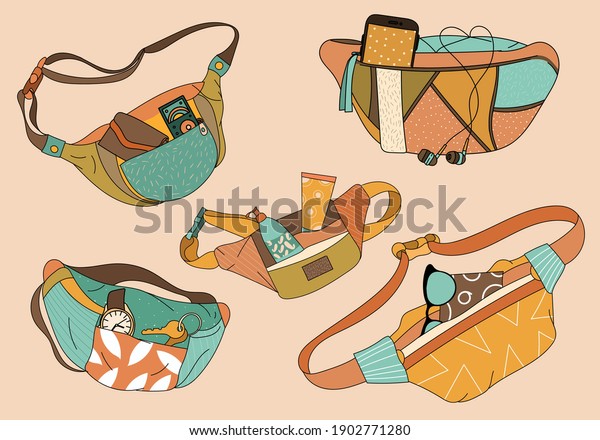 Set of waist bags\
with assorted contents