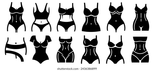 Set of waist Related Vector Line Icons. Includes such Icons as figure, silhouette, sports, nutrition, fitness, workout, sexuality, supplements, exercise, vitamins diet clothes