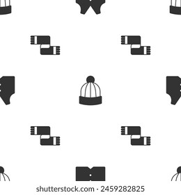 Set Waistcoat, Winter hat and scarf on seamless pattern. Vector