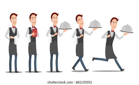 Set of waiter character. Vector illustration.