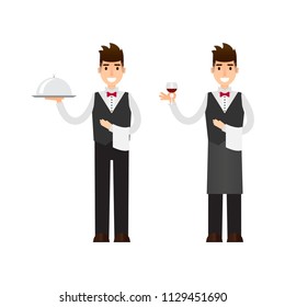 Set of Waiter and Sommelier character design. Vector colored flat illustratin