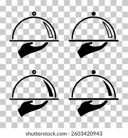 Set of Waiter tray icon, dish menu restaurant web symbol, lunch design vector illustration .