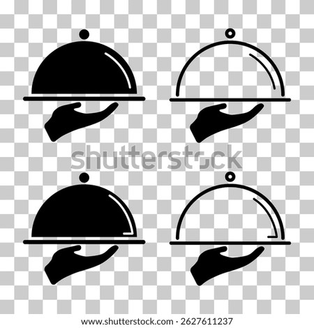 Set of Waiter tray icon, dish menu restaurant web symbol, lunch design vector illustration .