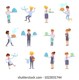 Set with waiters. Vector. Cartoon. Isolated art on white background. Flat