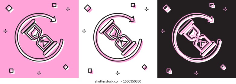 Set Waiting icon isolated on pink and white, black background. Wait time icon. Hourglass clock.  Vector Illustration