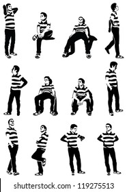 set of waiting men silhouettes. Each character is isolated, grouped and easily selectable.