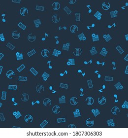 Set Waiting, Music note, tone, Server setting and Digital alarm clock on seamless pattern. Vector.