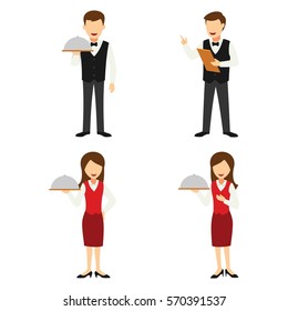Set of Waitress Character Design Vector