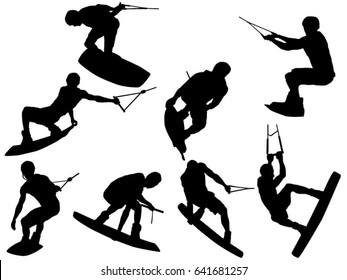 Set of wakeboarding silhouette