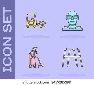 Set Walker, Disabled car, Grandmother and Poor eyesight icon. Vector