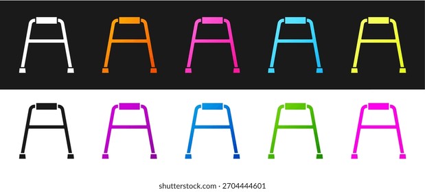 Set Walker for disabled person icon isolated on black and white background.  Vector