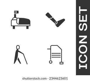 Set Walker, Hospital bed, Blind human holding stick and Prosthesis leg icon. Vector