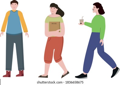 set of walking character vector illustraion