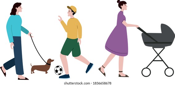 set of walking character vector illustraion