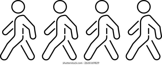 Set of Walking people icon. Walking animation. Posture stickman. People icons set.a group of people walking in a line. Flat style vector illustration.
