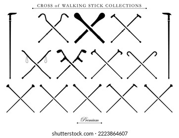 Set of walking stick crossed element illustration. Fit for symbol, icon, logo element.  Vector eps 10.