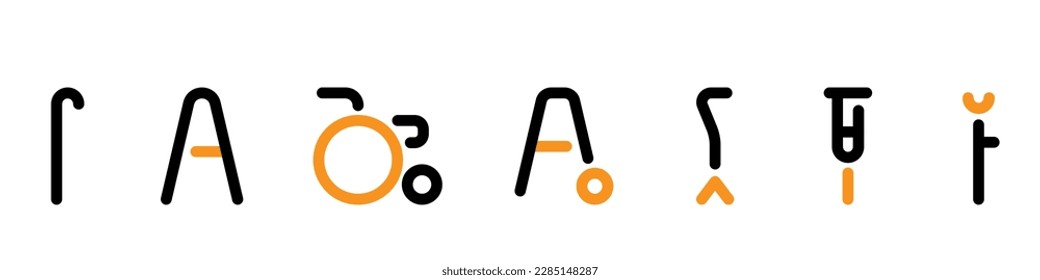 Set of walking stick and wheel chair line icon illustration