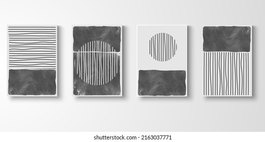 Conjunto de ilustraciones pintadas abstractas de arte de pared. Dibujo de arte de línea moderna con composición decorativa de forma orgánica. Ilustración vectorial de arte acuarela.