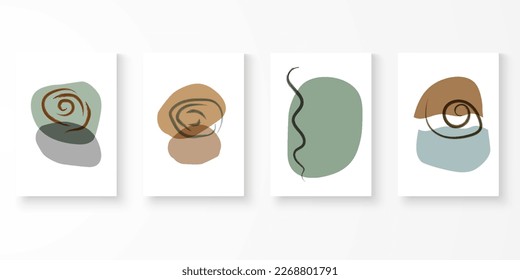 Conjunto de ilustraciones pintadas abstractas de arte de pared. Dibujo de arte de línea moderna con composición decorativa de forma orgánica. Ilustración vectorial de arte acuarela.