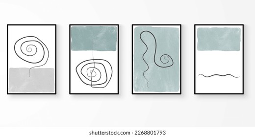 Set of wall art abstract painted Illustrations. Modern line art drawing with organic shape decorative composition. Watercolor art vector illustration.