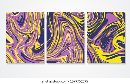 Set Wall Art Background - Yellow Purple Marble Wave Pattern Fits For: Wall Art Decoration Interiors, Artistic,  Simple Elegant and luxury Room Space, Print Materials