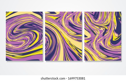 Set Wall Art Background - Yellow Purple Marble Wave Pattern Fits For: Wall Art Decoration Interiors, Artistic,  Simple Elegant and luxury Room Space, Print Materials