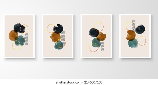 Conjunto de arte de pared con marcos.Dibujo de líneas modernas con composición de forma orgánica abstracta tono de tierra. Ilustración vectorial de arte de color de agua.