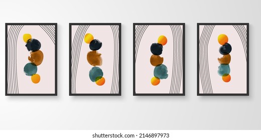 Set von Wandkunst mit Rahmen.Moderne Linienzeichnung mit abstrakter organischer Formzusammensetzung Erdton. Aquarellkunst, Vektorgrafik.