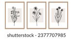 Set for wall art gallery of minimalistic prints for printing. Wall botanical art of branches and flowers, for bedroom, living room and office decor. Hand drawn vector design elements.	