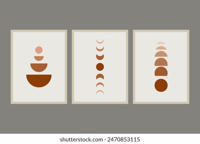 Set of wall art poster modern minimalist print with contemporary geometric Moon phases
