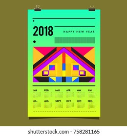 Set of Wall Calendar 2018 template design with Colorfull Background Pattern