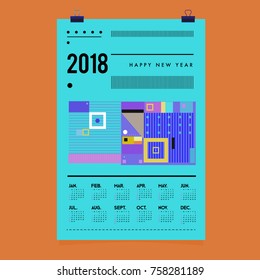 Set of Wall Calendar 2018 template design with Colorfull Background Pattern
