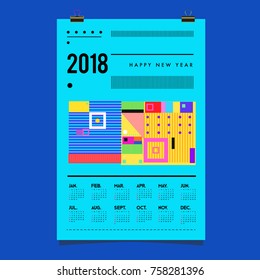 Set of Wall Calendar 2018 template design with Colorfull Background Pattern
