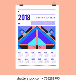 Set of Wall Calendar 2018 template design with Colorfull Background Pattern