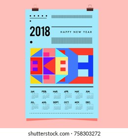 Set of Wall Calendar 2018 template design with Colorfull Background Pattern