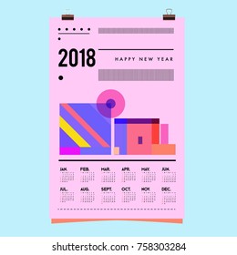 Set of Wall Calendar 2018 template design with Colorfull Background Pattern