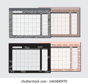 Set Wall Calendar Infinite Rescue Planner for Note. Template for the whole year. Seven weekly columns. Dark background with macaroons. Sweet background. Design print template for four seasons