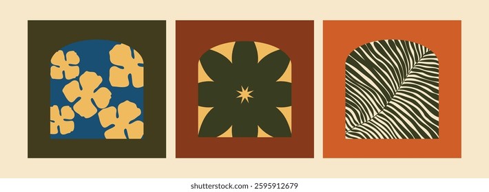 Set of wall decoration backgrounds with floral theme. Classic boho floral theme