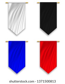 Set wall hanged pennant. Template empty 3D Textile flag. Vector illustration.