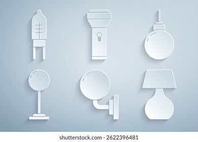 Set Wall lamp or sconce, Lamp hanging, Floor, Table, Flashlight and Light emitting diode icon. Vector
