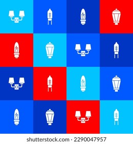 Fijar lámpara de pared o espacio, diodo emisor de luz, bombilla e icono de luz de jardín. Vector
