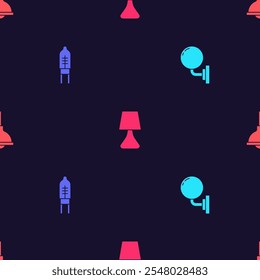 Set Wall lamp or sconce, Light emitting diode, Table and Lamp hanging on seamless pattern. Vector