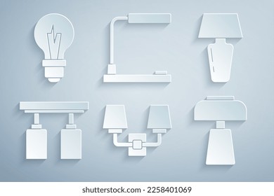 Ajuste la lámpara o el espacio de pared, la mesa, las luces y lámparas de la vía Led y el icono de la bombilla. Vector