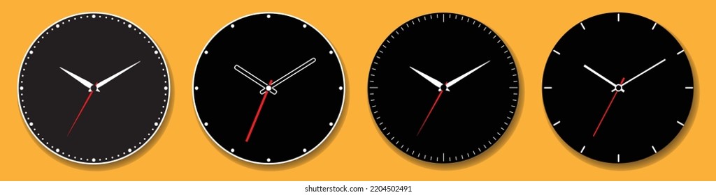 Set of wall office clock icon set. Mock-up for branding and advertise isolated on transparent background. Design template closeup in vector.