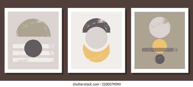 Un conjunto de huellas de pared con un paisaje abstracto. Espacio abstracto vectorial para un lujoso interior mínimo. Afiche impreso en estilo boho para la decoración.