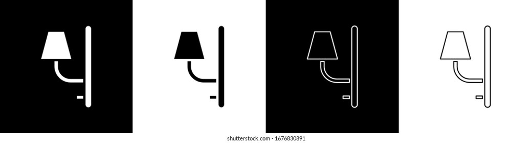 Set Wall sconce icon isolated on black and white background. Wall lamp light.  Vector Illustration